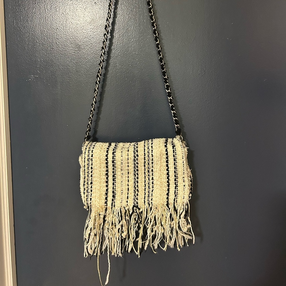 Zara tweed fringe drop chain purse